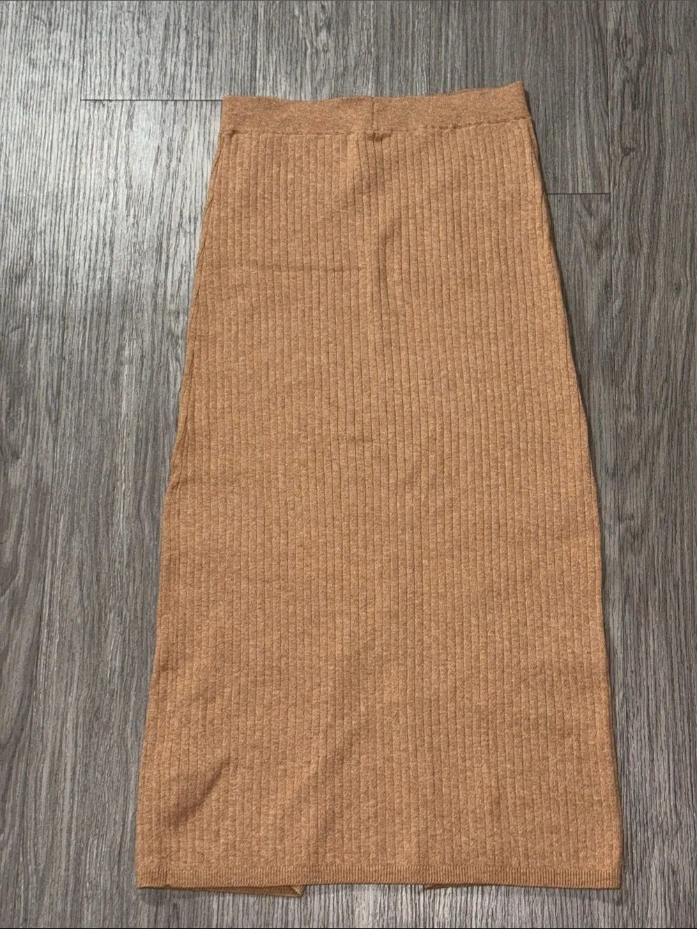 Free People Midi Skirt Ribbed Knit Slit Front Pull-On Camel Tan Straight Size M